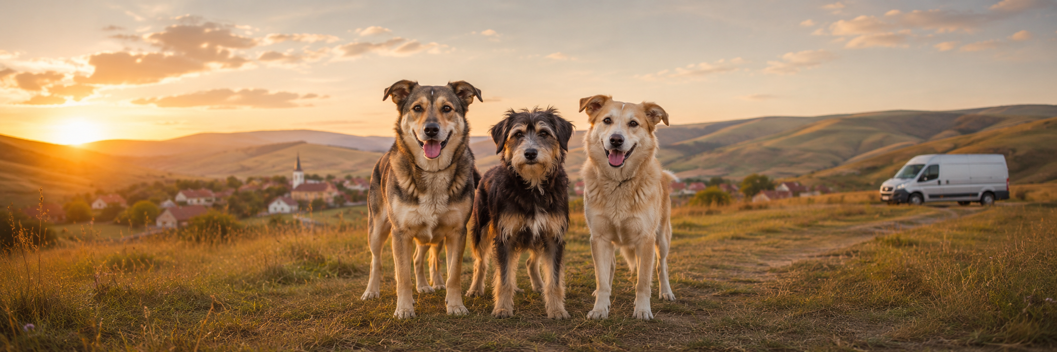 Hunde drei Hunde im Abendhimmel